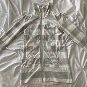 Gray and White Stripped Lulu Zip Up